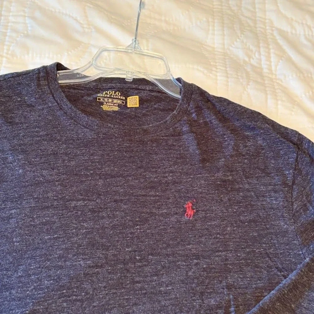 Polo Ralph Lauren T-Shirt Mens XL Grey Cotton Blend Classic Fit Long Sleeve Pony
